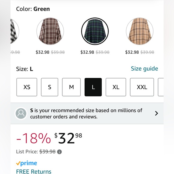 Amazon Green Plaid Skirt for Womens High Waist Aline Pleated Midi Skirt- L - Picture 9 of 9